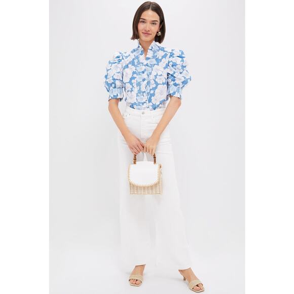 ENGLISH FACTORY Blue Floral Ruffle Neck Aria Blouse Size S NWT - Picture 7 of 8